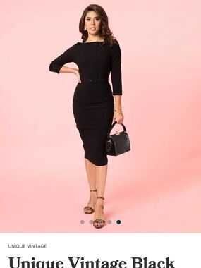 NWT Unique Vintage Jaqueline Black Belted Wiggle Dress